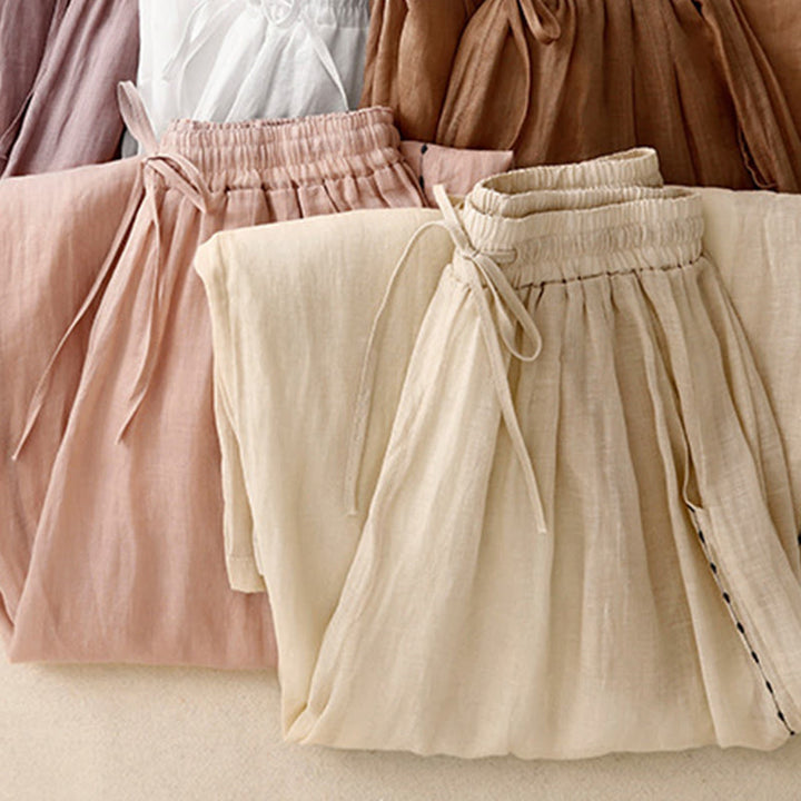 Spodnie damskie z szerokimi nogawkami do kostek Buddha Stones Commute Solid Color z haftem i ściągaczem, bawełniane, z kieszeniami - image 24