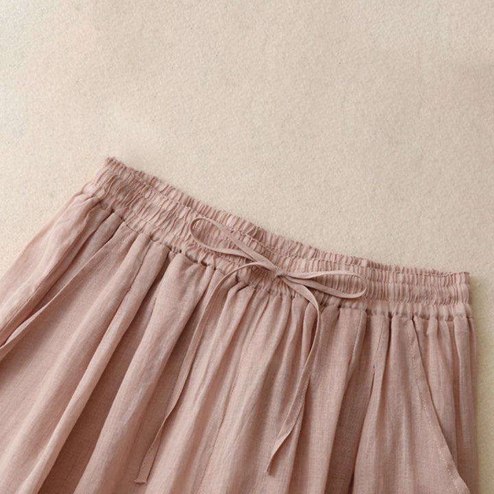 Spodnie damskie z szerokimi nogawkami do kostek Buddha Stones Commute Solid Color z haftem i ściągaczem, bawełniane, z kieszeniami - image 13