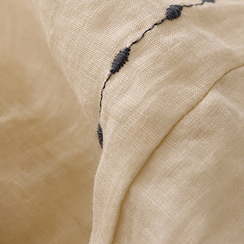 Spodnie damskie z szerokimi nogawkami do kostek Buddha Stones Commute Solid Color z haftem i ściągaczem, bawełniane, z kieszeniami - image 6