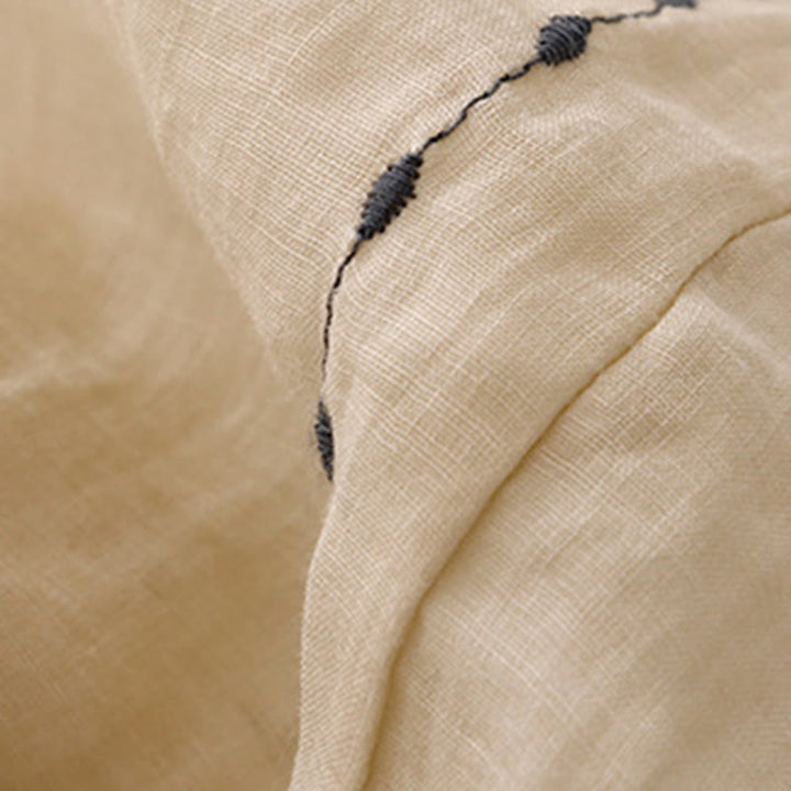 Spodnie damskie z szerokimi nogawkami do kostek Buddha Stones Commute Solid Color z haftem i ściągaczem, bawełniane, z kieszeniami - image 6