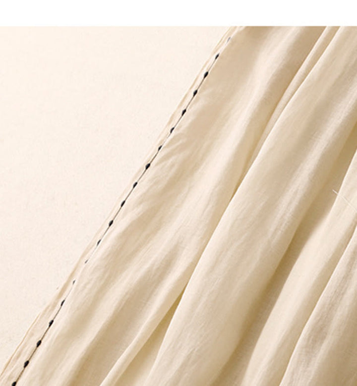 Spodnie damskie z szerokimi nogawkami do kostek Buddha Stones Commute Solid Color z haftem i ściągaczem, bawełniane, z kieszeniami - image 5