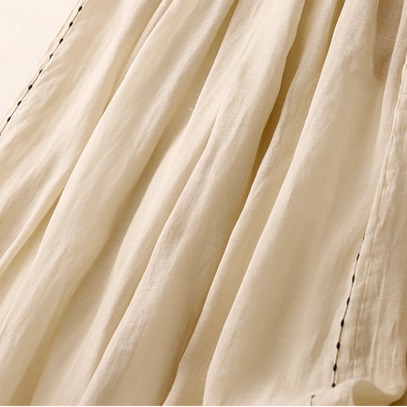 Spodnie damskie z szerokimi nogawkami do kostek Buddha Stones Commute Solid Color z haftem i ściągaczem, bawełniane, z kieszeniami - image 4