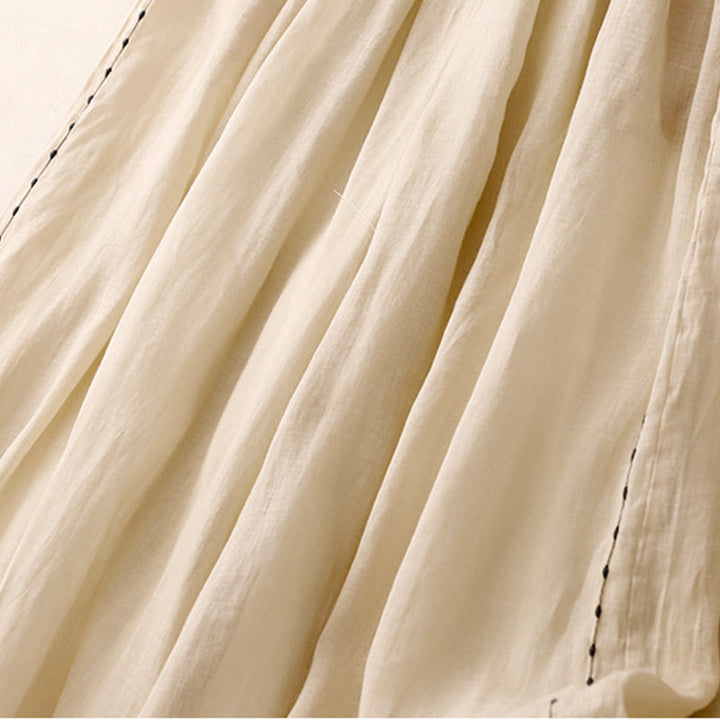 Spodnie damskie z szerokimi nogawkami do kostek Buddha Stones Commute Solid Color z haftem i ściągaczem, bawełniane, z kieszeniami - image 4