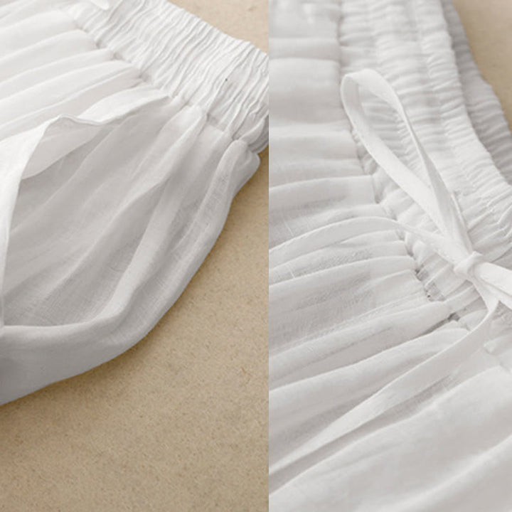 Spodnie damskie z szerokimi nogawkami do kostek Buddha Stones Commute Solid Color z haftem i ściągaczem, bawełniane, z kieszeniami - image 11