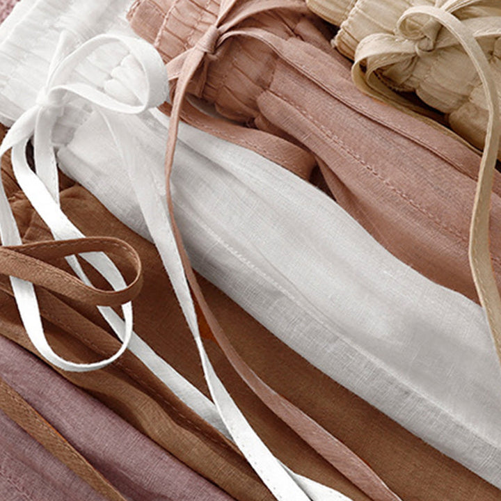 Spodnie damskie z szerokimi nogawkami do kostek Buddha Stones Commute Solid Color z haftem i ściągaczem, bawełniane, z kieszeniami - image 25