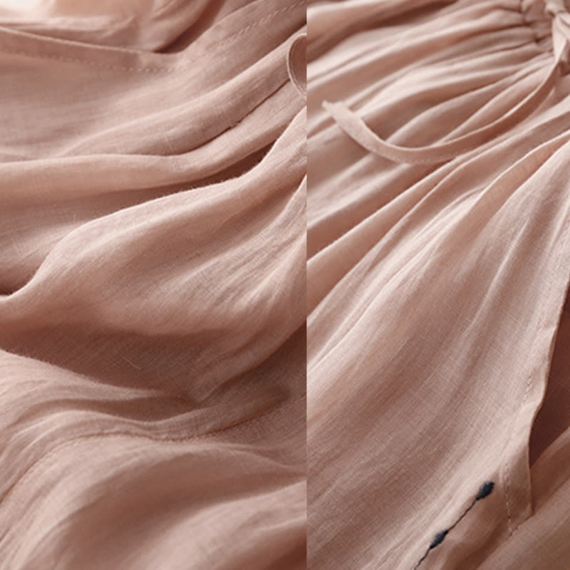 Spodnie damskie z szerokimi nogawkami do kostek Buddha Stones Commute Solid Color z haftem i ściągaczem, bawełniane, z kieszeniami - image 15