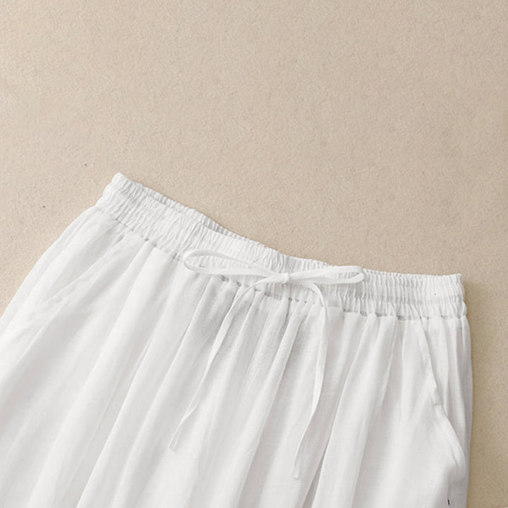 Spodnie damskie z szerokimi nogawkami do kostek Buddha Stones Commute Solid Color z haftem i ściągaczem, bawełniane, z kieszeniami - image 9