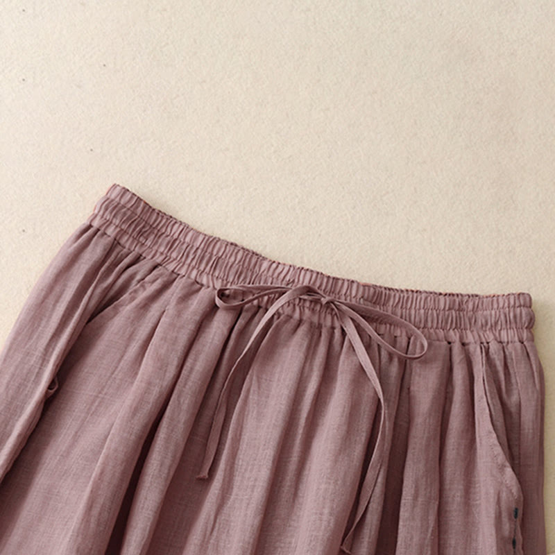 Spodnie damskie z szerokimi nogawkami do kostek Buddha Stones Commute Solid Color z haftem i ściągaczem, bawełniane, z kieszeniami - image 17