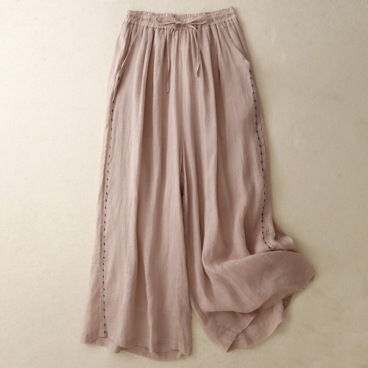 Spodnie damskie z szerokimi nogawkami do kostek Buddha Stones Commute Solid Color z haftem i ściągaczem, bawełniane, z kieszeniami - DarkSalmon - US8-10，UK/AU12-14，EU40-42 (2XL) - image 12