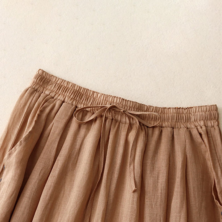 Spodnie damskie z szerokimi nogawkami do kostek Buddha Stones Commute Solid Color z haftem i ściągaczem, bawełniane, z kieszeniami - image 21