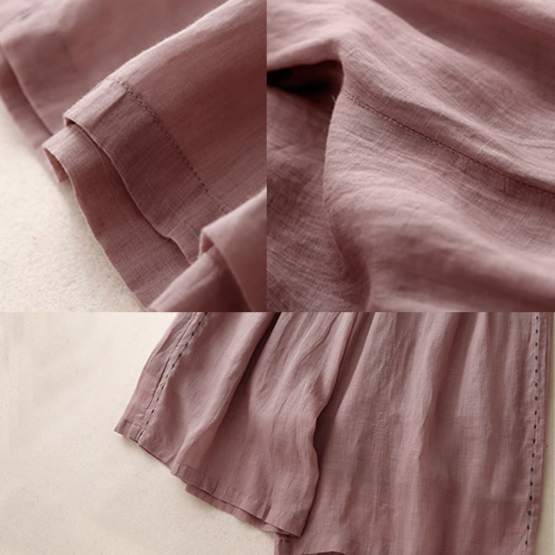 Spodnie damskie z szerokimi nogawkami do kostek Buddha Stones Commute Solid Color z haftem i ściągaczem, bawełniane, z kieszeniami - image 18