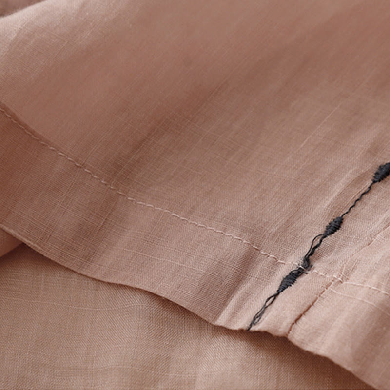 Spodnie damskie z szerokimi nogawkami do kostek Buddha Stones Commute Solid Color z haftem i ściągaczem, bawełniane, z kieszeniami - image 14