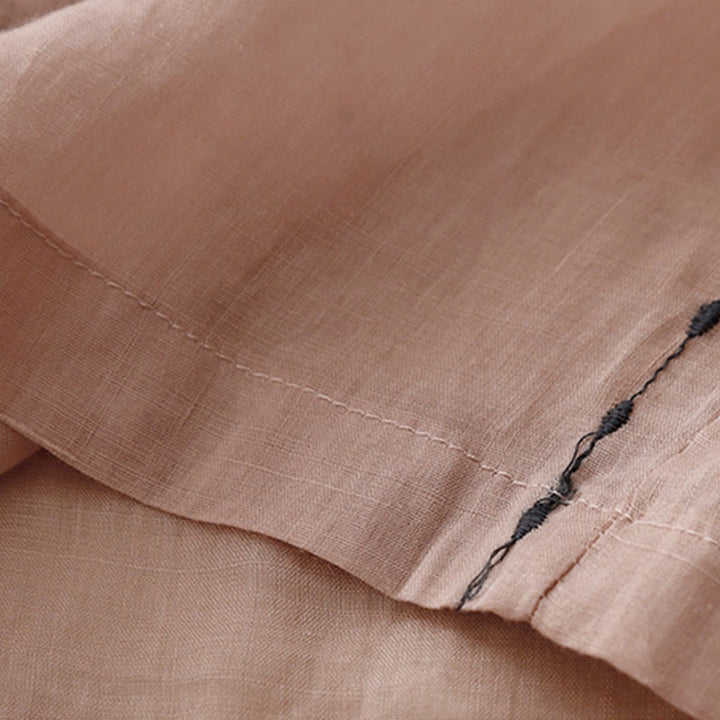 Spodnie damskie z szerokimi nogawkami do kostek Buddha Stones Commute Solid Color z haftem i ściągaczem, bawełniane, z kieszeniami - image 14