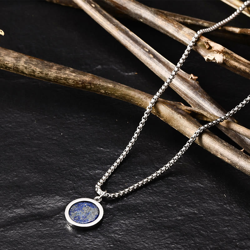 Buddha Stones, kamień naturalny, turkus, tygrysie oko, lazuryt, lapis lazuli, malachit, naszyjnik z tytanu, stalowy wisiorek oczyszczający - Lazuryt - image 17