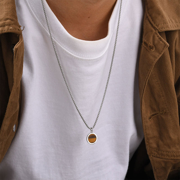 Buddha Stones, kamień naturalny, turkus, tygrysie oko, lazuryt, lapis lazuli, malachit, naszyjnik z tytanu, stalowy wisiorek oczyszczający - image 5