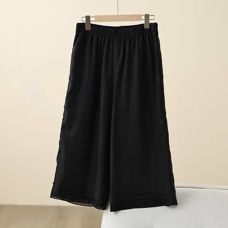 Buddha Stones Commute Retro Plain Lace Patchwork Design 7-8 Długość Damskie Szerokie Nogawki Bawełniane Spodnie Z Kieszeniami - Czarny - US8-10，UK/AU12-14，EU40-42 (2XL) - image 23