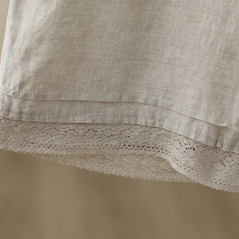 Buddha Stones Commute Retro Plain Lace Patchwork Design 7-8 Długość Damskie Szerokie Nogawki Bawełniane Spodnie Z Kieszeniami - image 8