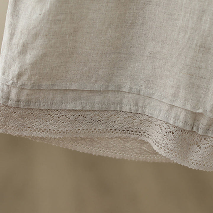 Buddha Stones Commute Retro Plain Lace Patchwork Design 7-8 Długość Damskie Szerokie Nogawki Bawełniane Spodnie Z Kieszeniami - image 8