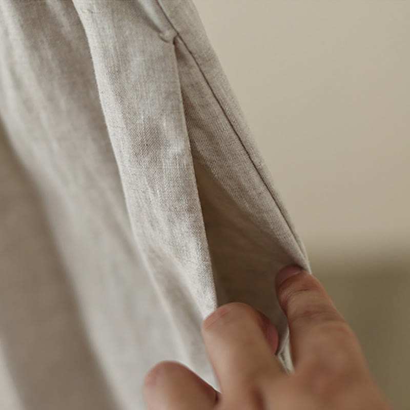 Buddha Stones Commute Retro Plain Lace Patchwork Design 7-8 Długość Damskie Szerokie Nogawki Bawełniane Spodnie Z Kieszeniami - image 7