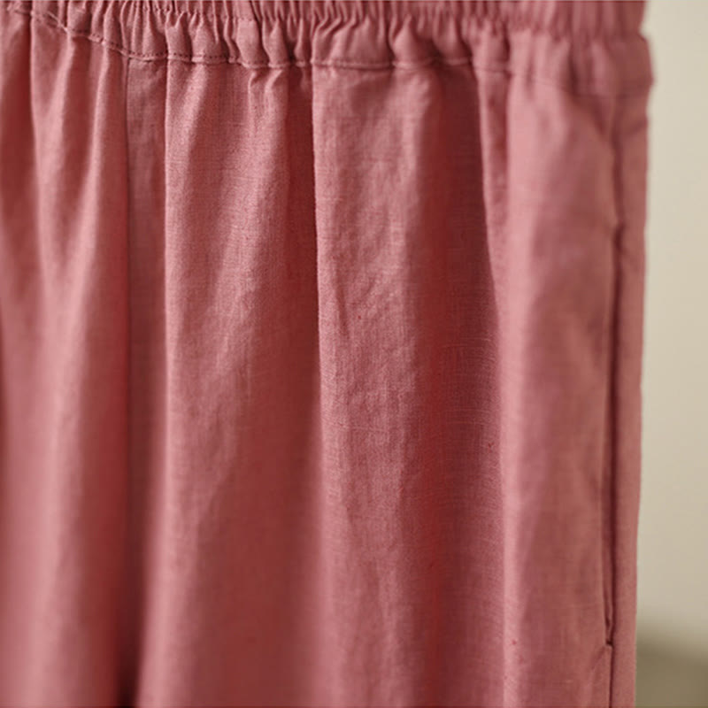 Buddha Stones Commute Retro Plain Lace Patchwork Design 7-8 Długość Damskie Szerokie Nogawki Bawełniane Spodnie Z Kieszeniami - image 12