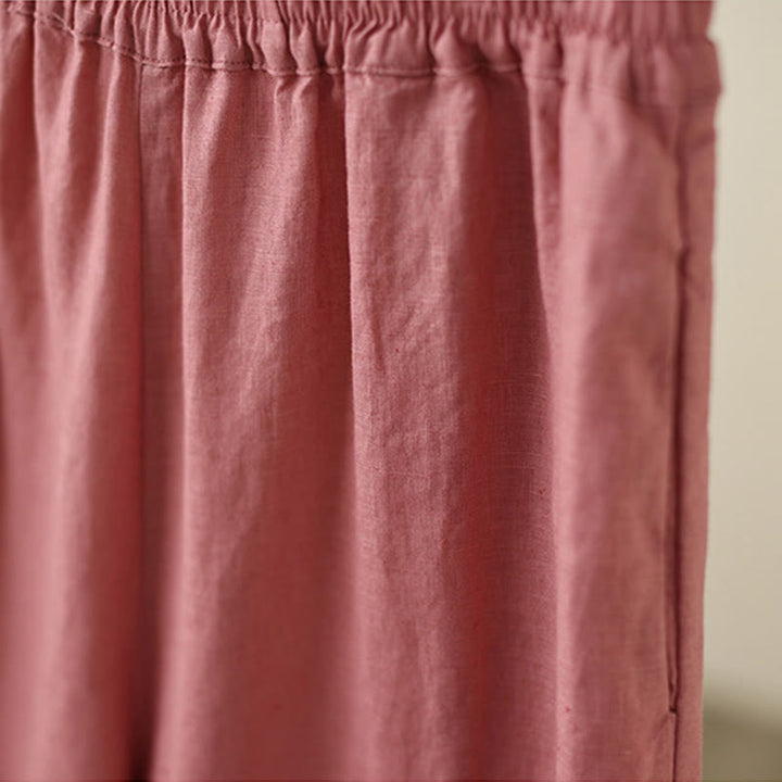 Buddha Stones Commute Retro Plain Lace Patchwork Design 7-8 Długość Damskie Szerokie Nogawki Bawełniane Spodnie Z Kieszeniami - image 12