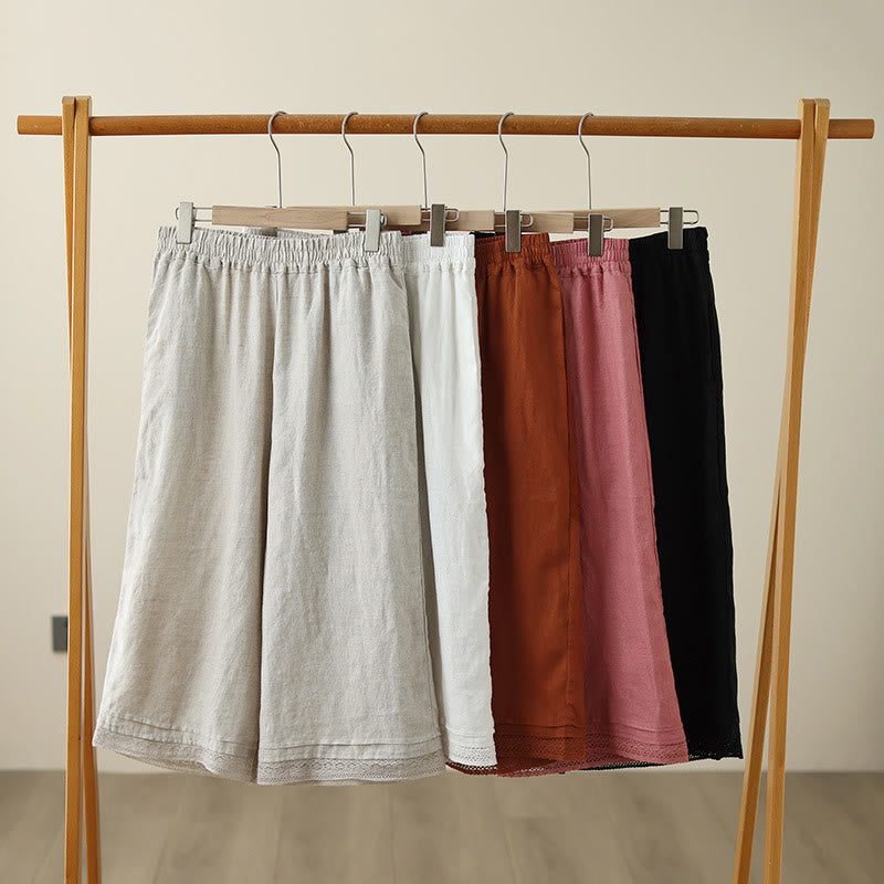 Buddha Stones Commute Retro Plain Lace Patchwork Design 7-8 Długość Damskie Szerokie Nogawki Bawełniane Spodnie Z Kieszeniami - image 27