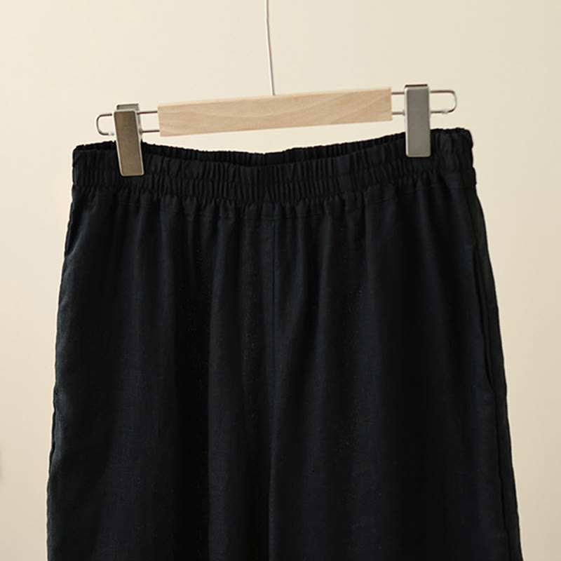 Buddha Stones Commute Retro Plain Lace Patchwork Design 7-8 Długość Damskie Szerokie Nogawki Bawełniane Spodnie Z Kieszeniami - image 24