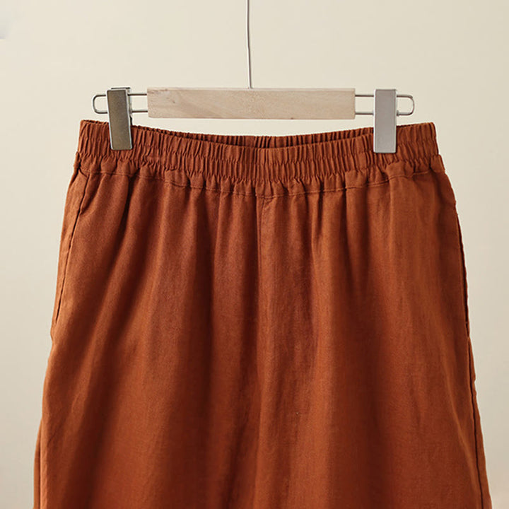 Buddha Stones Commute Retro Plain Lace Patchwork Design 7-8 Długość Damskie Szerokie Nogawki Bawełniane Spodnie Z Kieszeniami - image 15