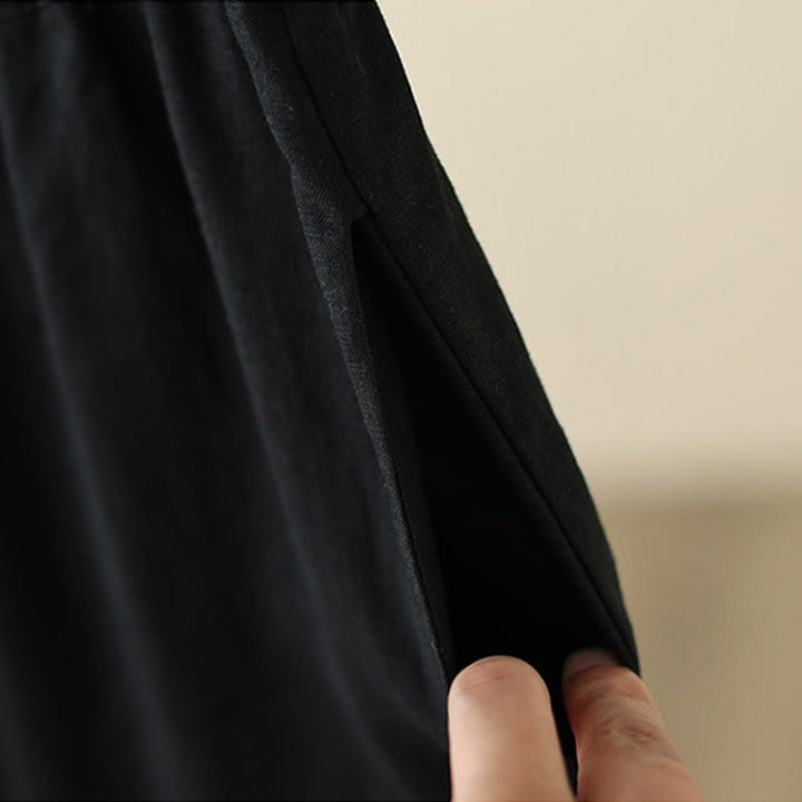 Buddha Stones Commute Retro Plain Lace Patchwork Design 7-8 Długość Damskie Szerokie Nogawki Bawełniane Spodnie Z Kieszeniami - image 25