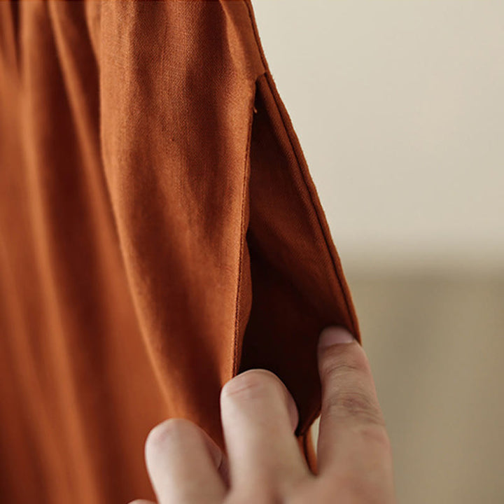 Buddha Stones Commute Retro Plain Lace Patchwork Design 7-8 Długość Damskie Szerokie Nogawki Bawełniane Spodnie Z Kieszeniami - image 16