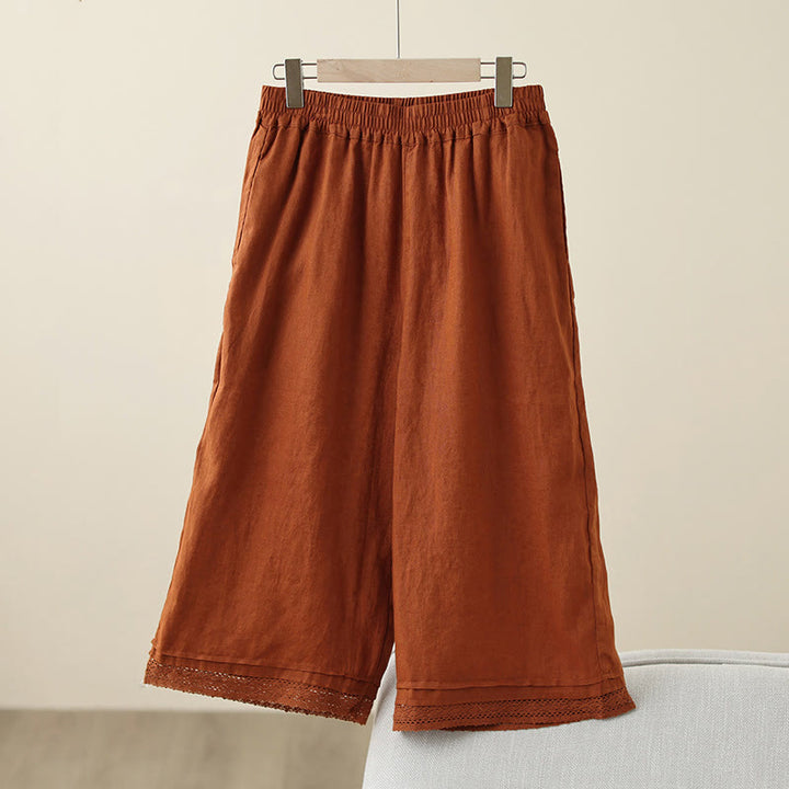 Buddha Stones Commute Retro Plain Lace Patchwork Design 7-8 Długość Damskie Szerokie Nogawki Bawełniane Spodnie Z Kieszeniami - Czekolada - US8-10，UK/AU12-14，EU40-42 (2XL) - image 14