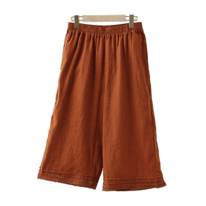 Buddha Stones Commute Retro Plain Lace Patchwork Design 7-8 Długość Damskie Szerokie Nogawki Bawełniane Spodnie Z Kieszeniami - image 18