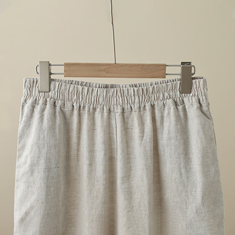 Buddha Stones Commute Retro Plain Lace Patchwork Design 7-8 Długość Damskie Szerokie Nogawki Bawełniane Spodnie Z Kieszeniami - image 2