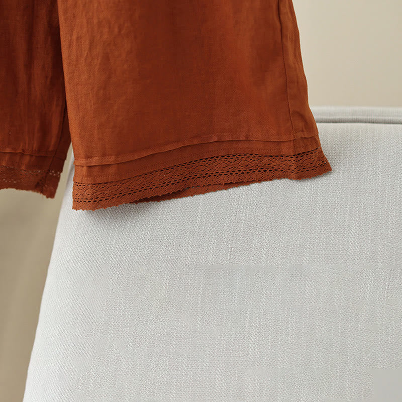 Buddha Stones Commute Retro Plain Lace Patchwork Design 7-8 Długość Damskie Szerokie Nogawki Bawełniane Spodnie Z Kieszeniami - image 17