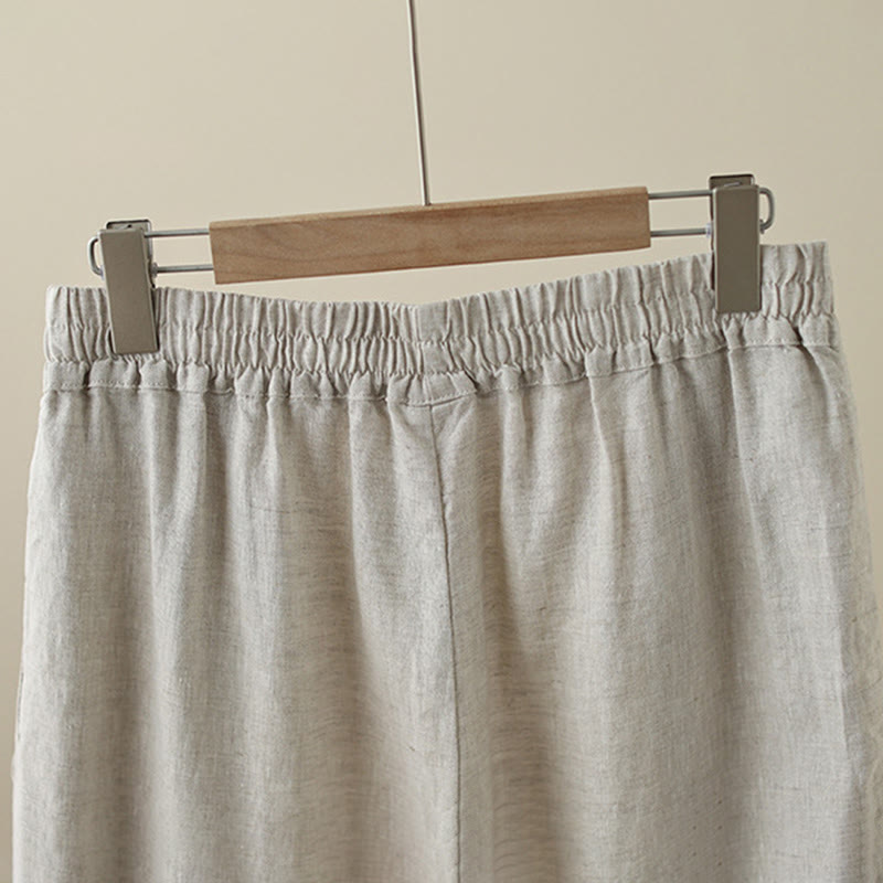 Buddha Stones Commute Retro Plain Lace Patchwork Design 7-8 Długość Damskie Szerokie Nogawki Bawełniane Spodnie Z Kieszeniami - image 3