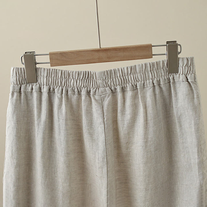 Buddha Stones Commute Retro Plain Lace Patchwork Design 7-8 Długość Damskie Szerokie Nogawki Bawełniane Spodnie Z Kieszeniami - image 3