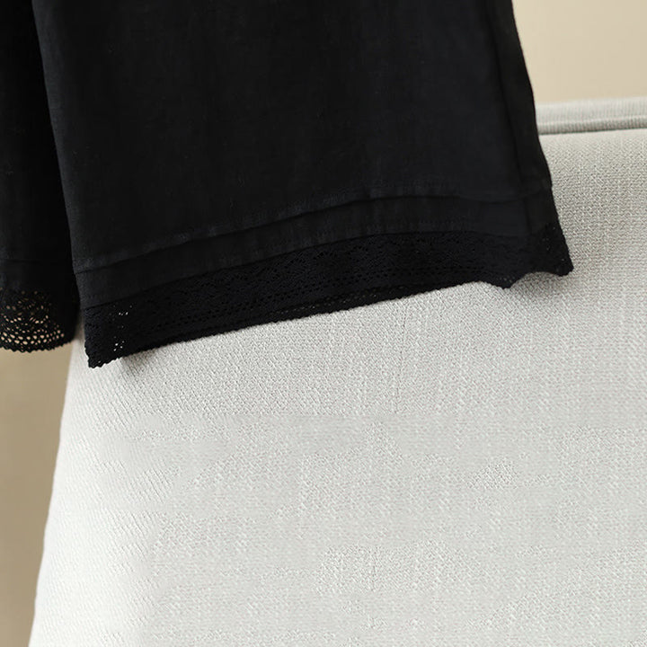 Buddha Stones Commute Retro Plain Lace Patchwork Design 7-8 Długość Damskie Szerokie Nogawki Bawełniane Spodnie Z Kieszeniami - image 26