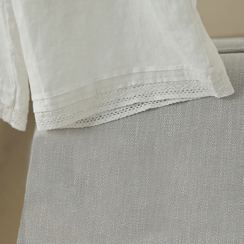 Buddha Stones Commute Retro Plain Lace Patchwork Design 7-8 Długość Damskie Szerokie Nogawki Bawełniane Spodnie Z Kieszeniami - image 22