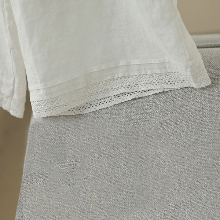 Buddha Stones Commute Retro Plain Lace Patchwork Design 7-8 Długość Damskie Szerokie Nogawki Bawełniane Spodnie Z Kieszeniami - image 22