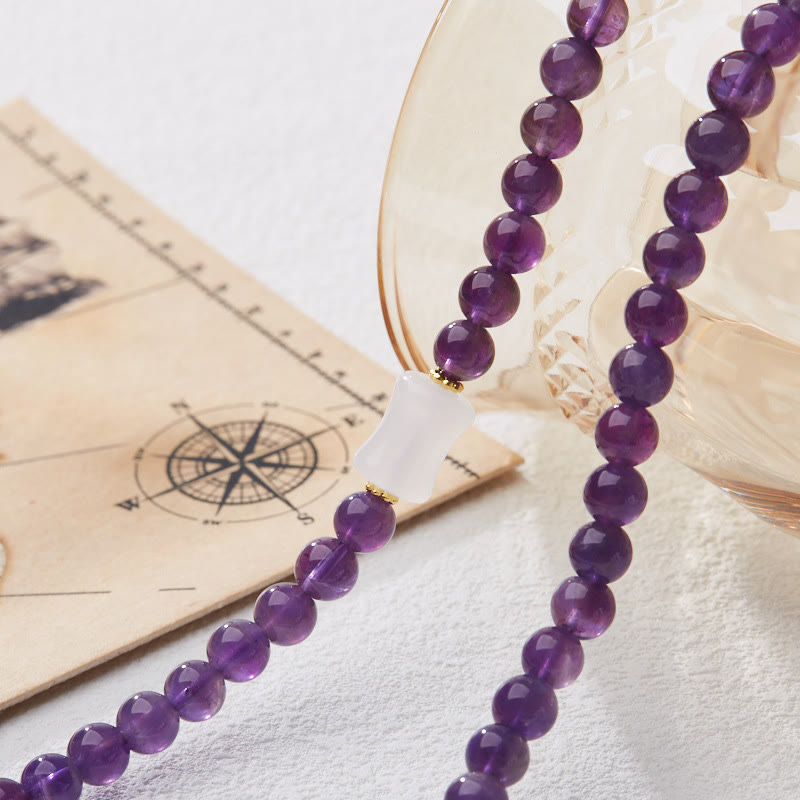 Buddha Stones Naturalne Koraliki Ametystu Moneta Wisząca Tykwa Chalcedon Lotos Równowaga Wielowarstwowa Bransoletka
