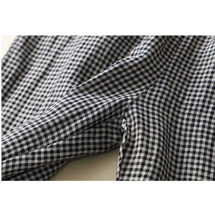 Buddha Stones Commute Casual Wzór w kratkę Spodnie damskie o długości 7-8 z szerokimi nogawkami z bawełny i lnu z kieszeniami - image 14