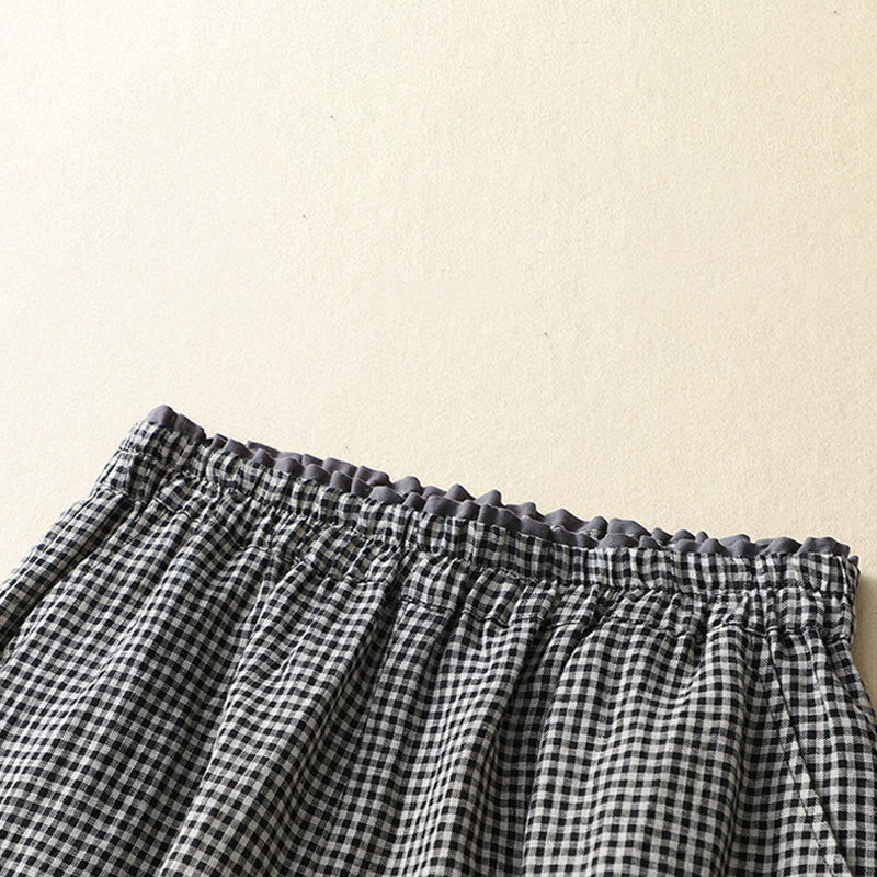 Buddha Stones Commute Casual Wzór w kratkę Spodnie damskie o długości 7-8 z szerokimi nogawkami z bawełny i lnu z kieszeniami - image 10