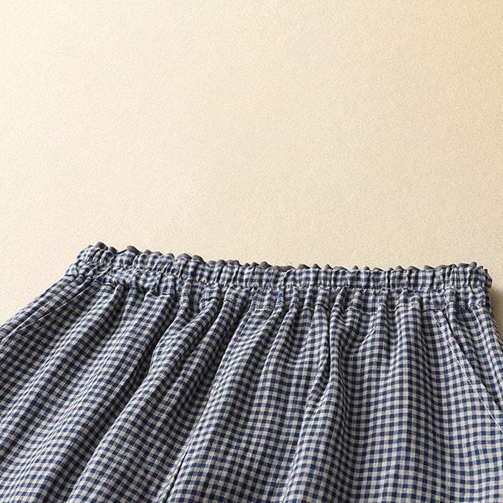 Buddha Stones Commute Casual Wzór w kratkę Spodnie damskie o długości 7-8 z szerokimi nogawkami z bawełny i lnu z kieszeniami - image 2