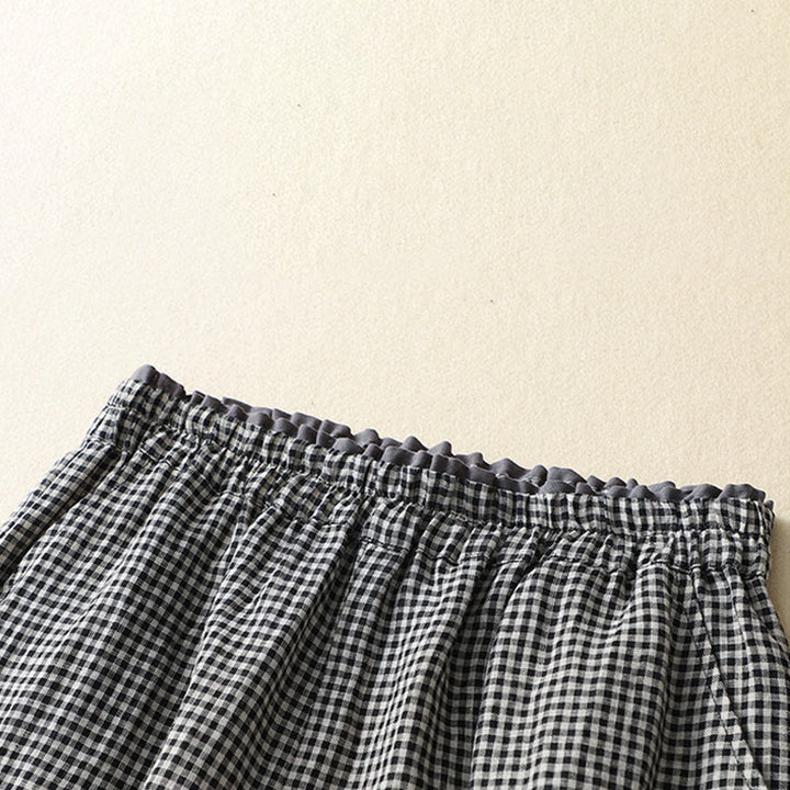 Buddha Stones Commute Casual Wzór w kratkę Spodnie damskie o długości 7-8 z szerokimi nogawkami z bawełny i lnu z kieszeniami - image 10