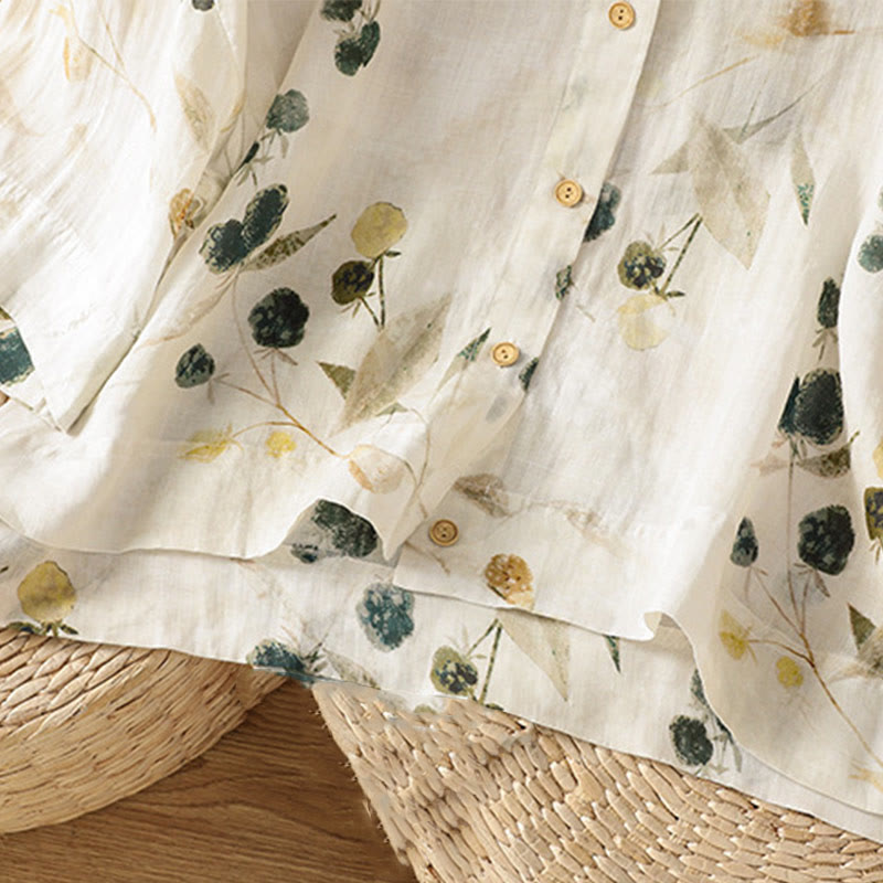 Koszula kardigan z nadrukiem roślinnym Buddha Stones z dekoltem w serek i guzikami z poliestru dla kobiet z rękawami trzy czwarte - image 5