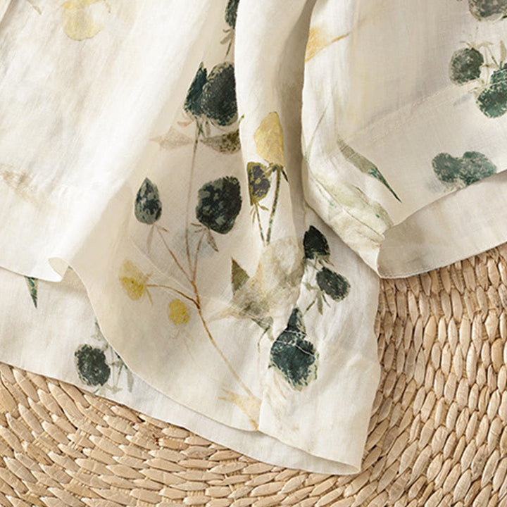 Koszula kardigan z nadrukiem roślinnym Buddha Stones z dekoltem w serek i guzikami z poliestru dla kobiet z rękawami trzy czwarte - image 6