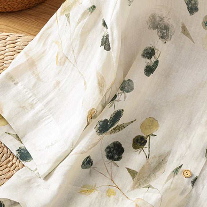 Koszula kardigan z nadrukiem roślinnym Buddha Stones z dekoltem w serek i guzikami z poliestru dla kobiet z rękawami trzy czwarte - image 7