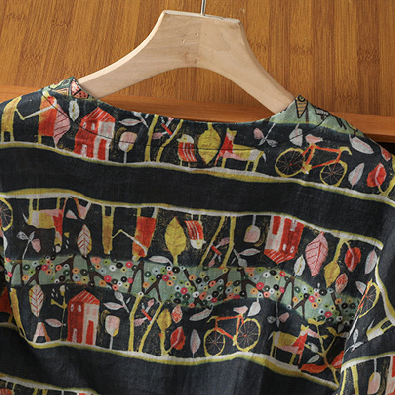 Koszula kardigan z nadrukiem roślinnym Buddha Stones z dekoltem w serek i guzikami z poliestru dla kobiet z rękawami trzy czwarte - image 11