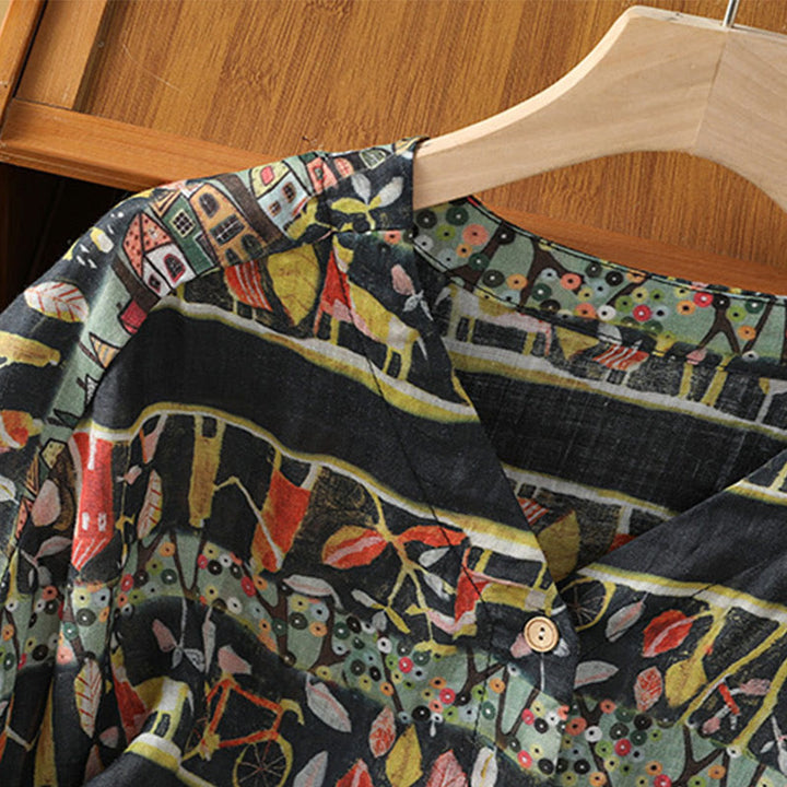 Koszula kardigan z nadrukiem roślinnym Buddha Stones z dekoltem w serek i guzikami z poliestru dla kobiet z rękawami trzy czwarte - image 13