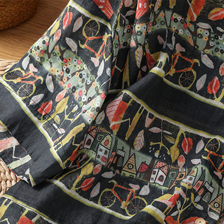 Koszula kardigan z nadrukiem roślinnym Buddha Stones z dekoltem w serek i guzikami z poliestru dla kobiet z rękawami trzy czwarte - image 12